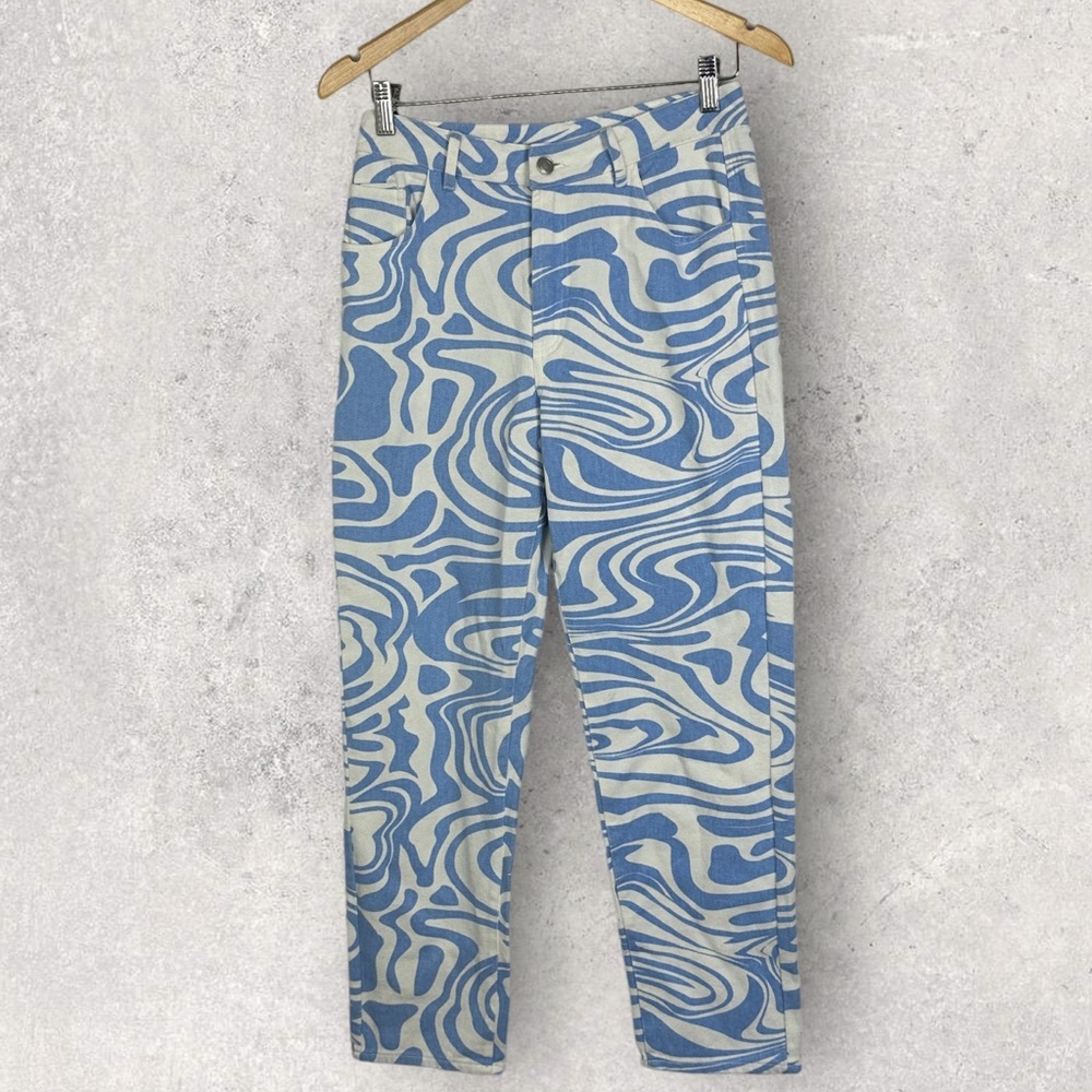 NEW Elodie Blue Wavy Naomi Pants Size Small High Waist Marble Swirl Nordstrom S